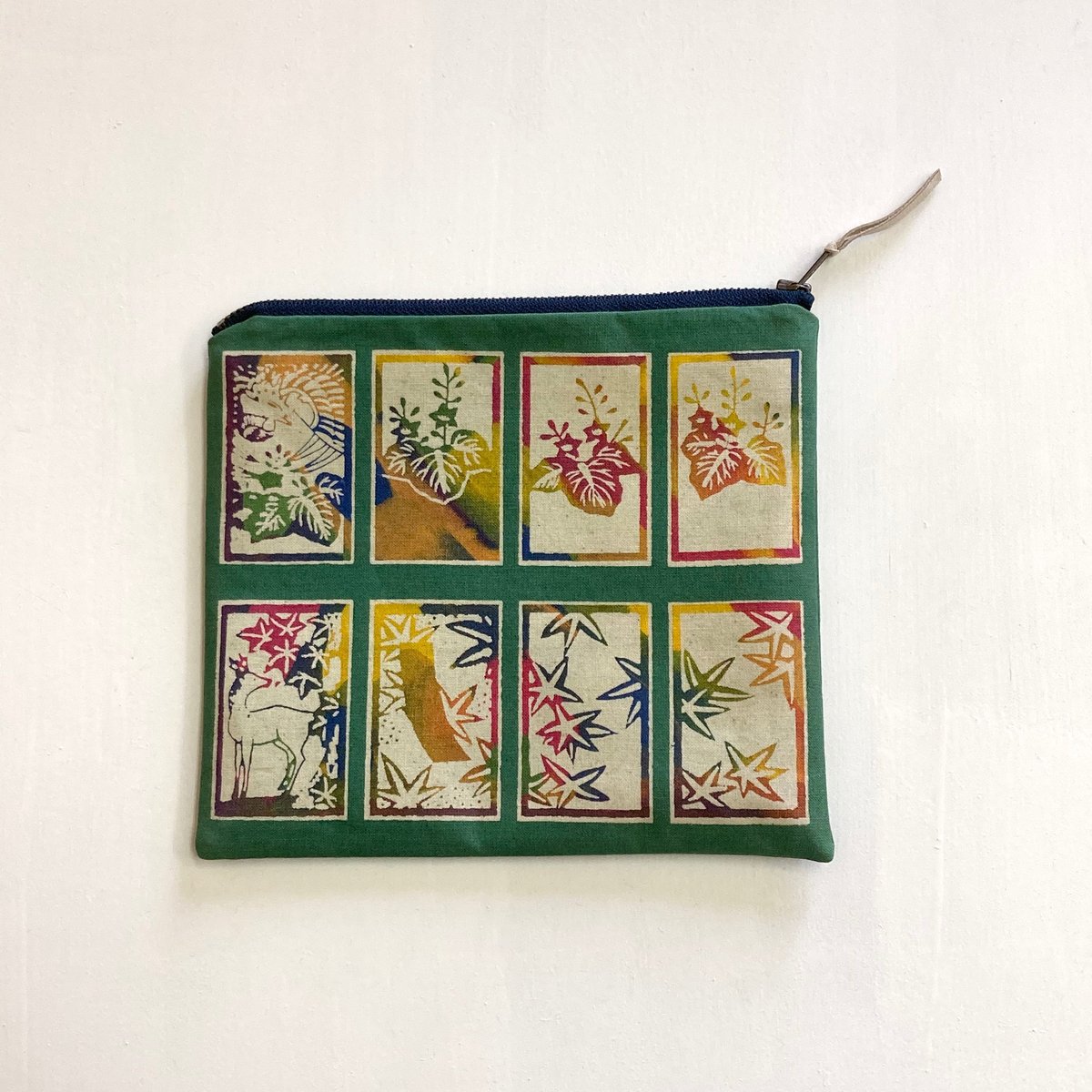 ポーチ [花札] 緑 / Zipper Pouch -Hanafuda(Japanese Pl