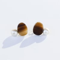 ピアス　コットンパール（楕円形ブラウン）