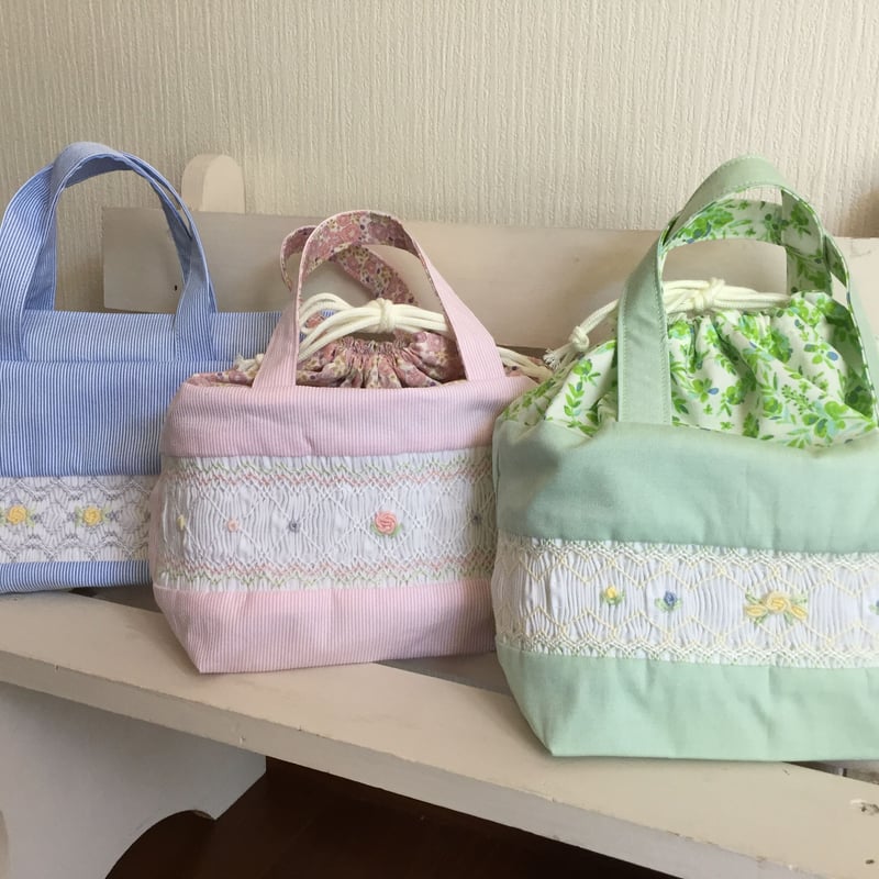 りん】スモッキング刺繍　お弁当・コップ袋ランチョンマット　カトラリーケース 4af77c5cd10dc832d123fb54ec32ed