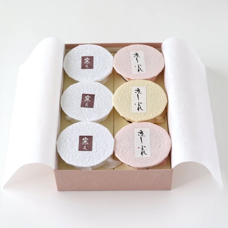 京しぐれ6個入り箱（3食分）：京しぐれ丹波大納言小豆×2、白小豆×1、寒天×3