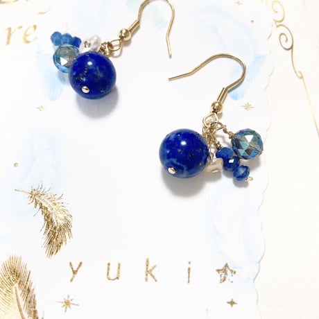 【ピアス】【完売】彼との愛を全力お守りジュエリー９月・ラピスラズリ・カイヤナイトピアス（イヤリング）💖