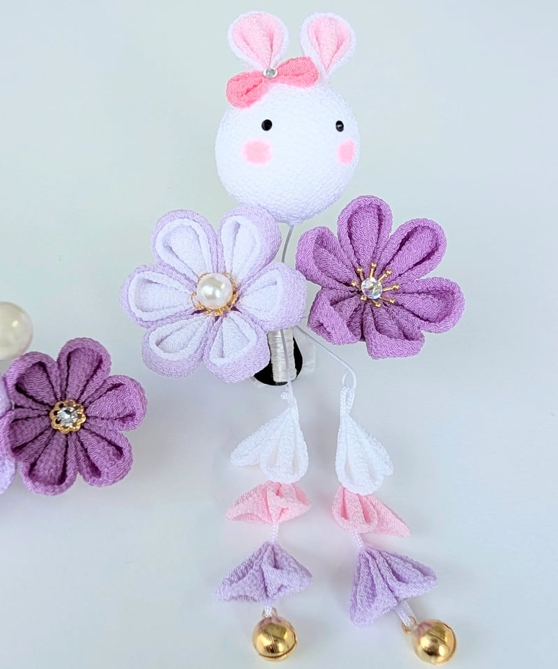 七五三・お祝い 髪飾り｜つまみ細工 夢菜 -ゆな-＜うさぎ×淡紫