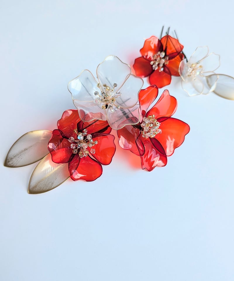 成人式・卒業式 髪飾り｜カメリア・椿-つばき-＜赤＆白＞｜和