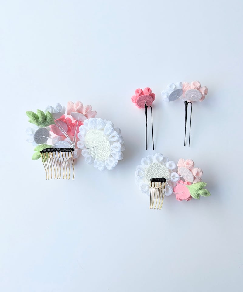 つまみ細工髪飾り花haru M556 【つまみ細工の髪飾り 春うららピンク】つまみ細工 髪飾り 絹100