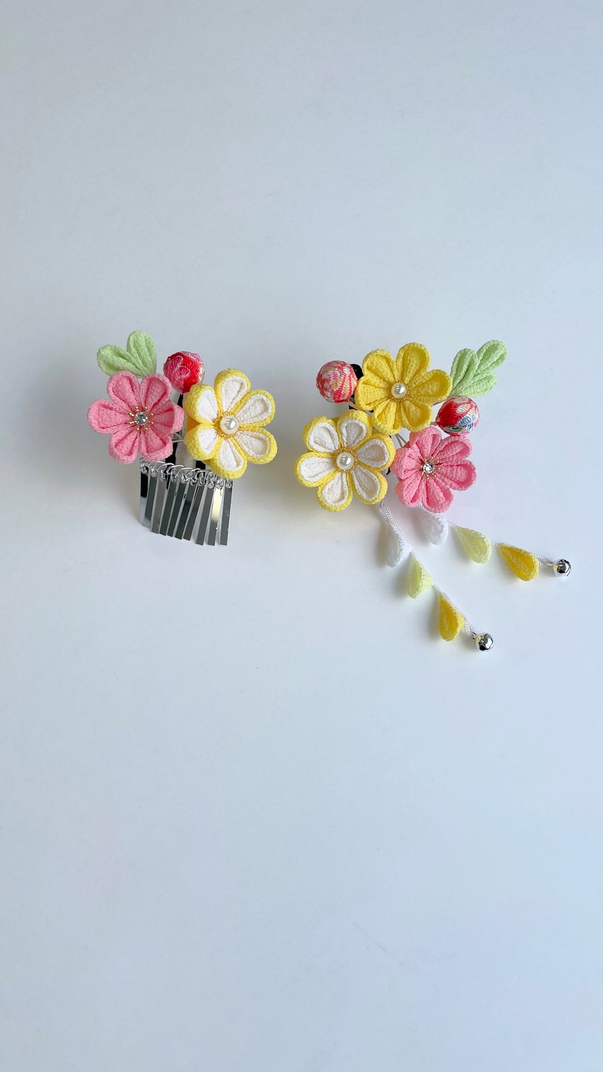 七五三 髪飾り 3歳用｜つまみ細工 姫苺‐ひめいちご‐＜黄色＞｜小さな