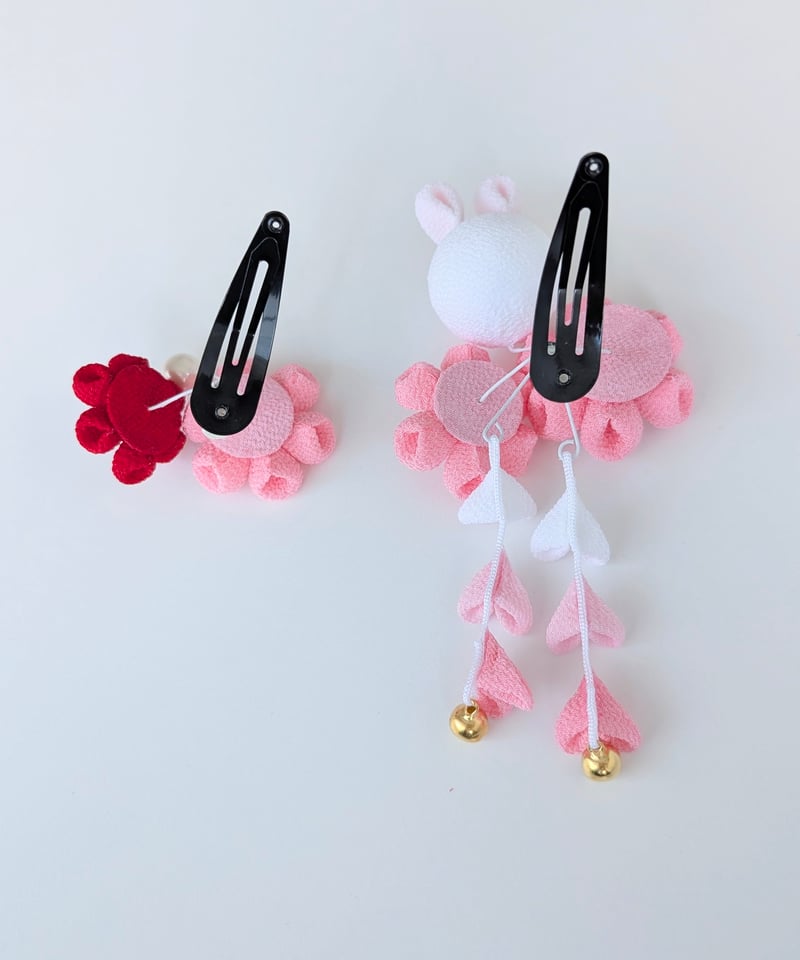 七五三 髪飾り3歳向け｜つまみ細工 夢菜-ゆな-＜うさぎ×薄桃＞｜可愛い