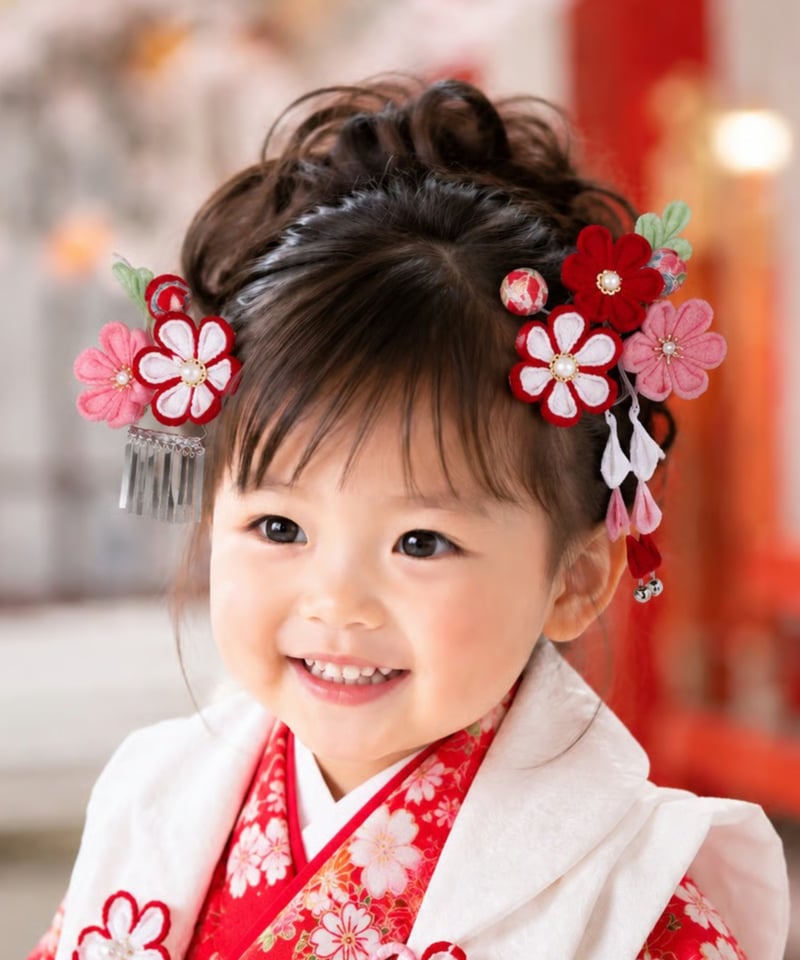 七五三 髪飾り 3歳用｜つまみ細工 姫苺‐ひめいちご‐＜赤＞｜小さな可憐