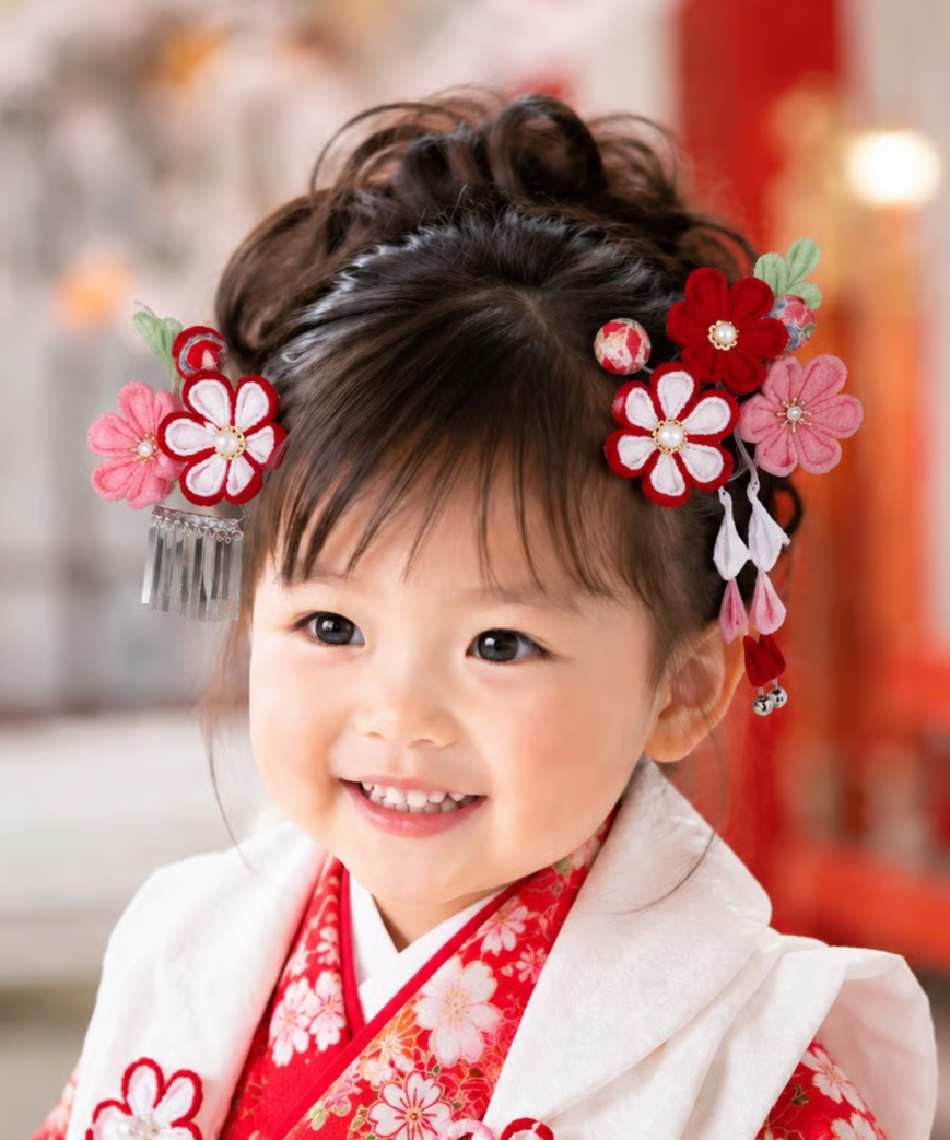 七五三 髪飾り 3歳用｜つまみ細工 姫苺‐ひめいちご‐＜赤＞｜小さな可憐