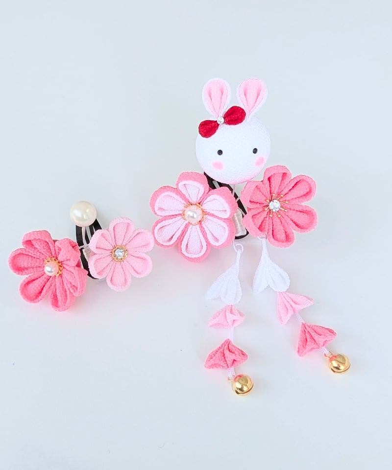 七五三 髪飾り 3歳向け｜つまみ細工 夢菜-ゆな-＜うさぎ×うす紅