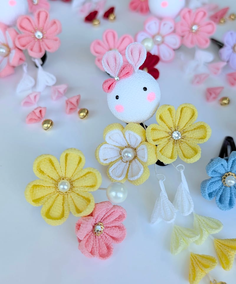 七五三 髪飾り 3歳向け｜つまみ細工 夢菜-ゆな-<うさぎ×黄色