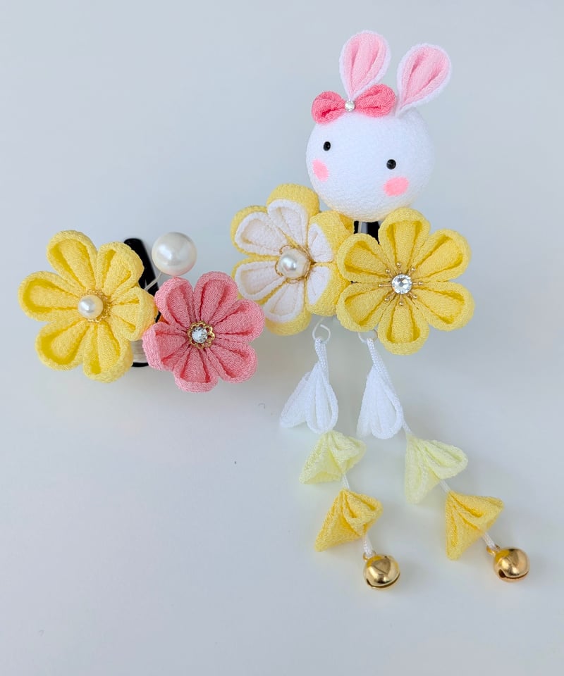 七五三 髪飾り 3歳向け｜つまみ細工 夢菜-ゆな-<うさぎ×黄色