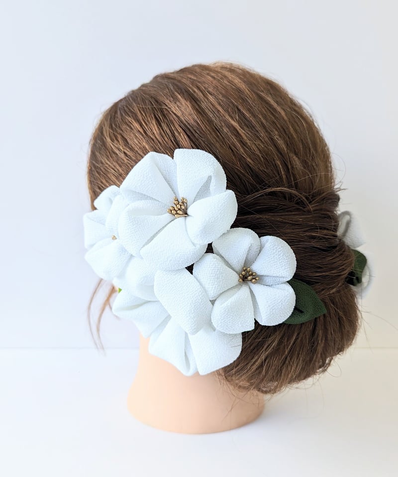 成人式・卒業式 髪飾り｜つまみ細工 白椿-しろつばき-＜白＞6本セット