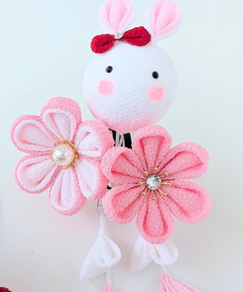 七五三 髪飾り3歳向け｜つまみ細工 夢菜-ゆな-＜うさぎ×薄桃＞｜可愛い