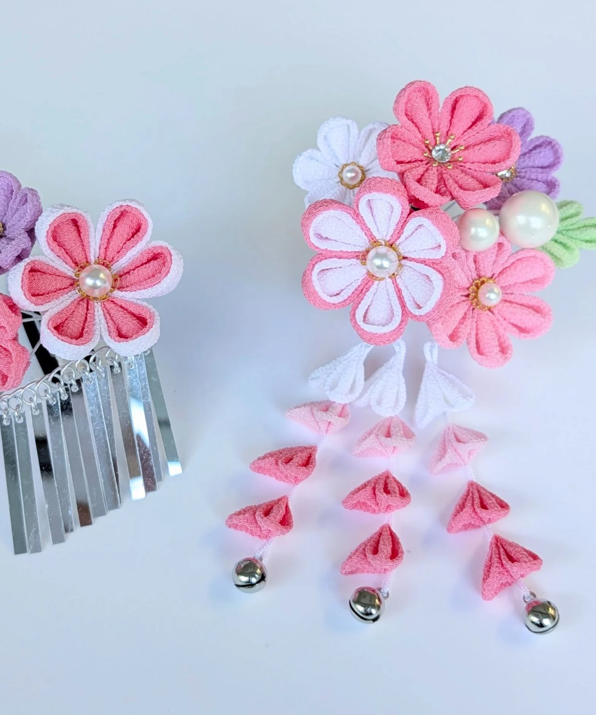 七五三 髪飾り｜つまみ細工 姫夢 -ひめ-＜うす紅＞｜|ほんのり