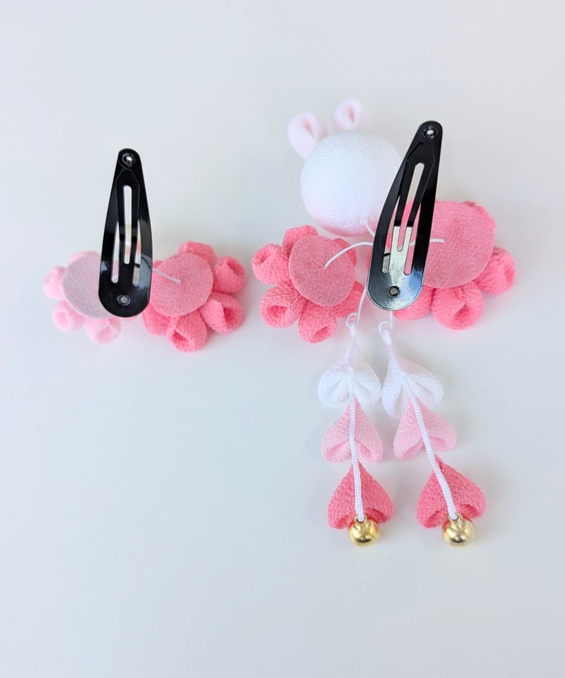 七五三 髪飾り 3歳向け｜つまみ細工 夢菜-ゆな-＜うさぎ×うす紅