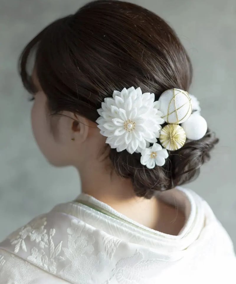 つまみ細工髪飾り　蝶々　ダリア　マム　透かし　ピンク　きなり　ゴールド　パール からし＊華ダリア＊マム ❁振袖髪飾り【和 つまみ細工】結婚式