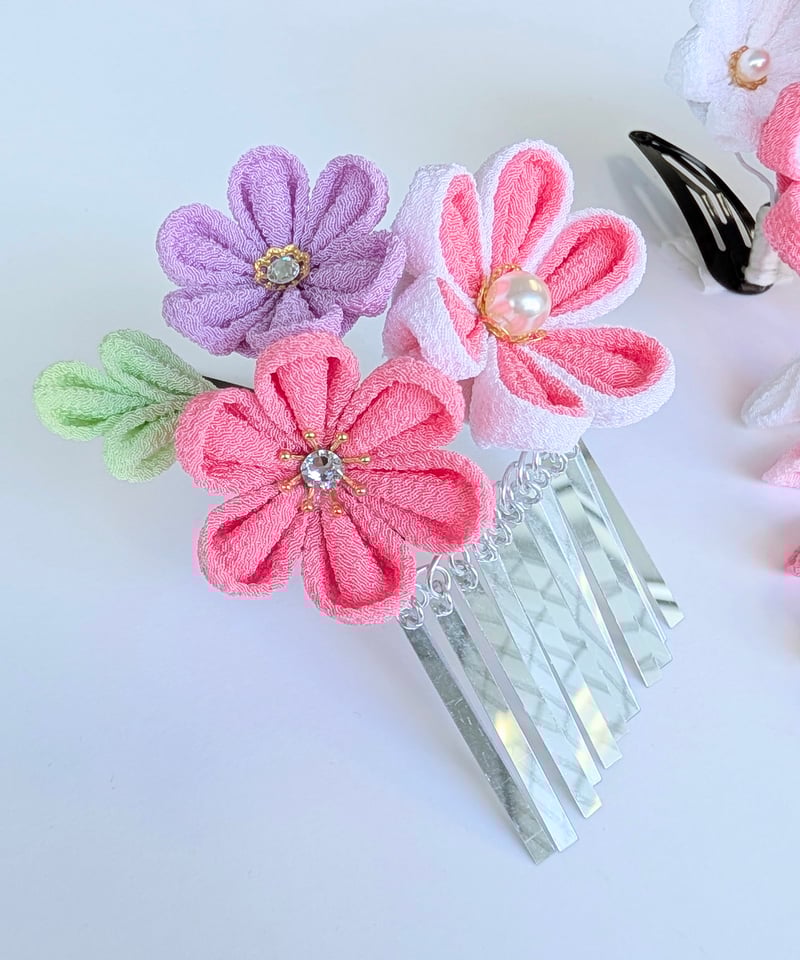 七五三 髪飾り｜つまみ細工 姫夢 -ひめ-＜うす紅＞｜|ほんのり色づく