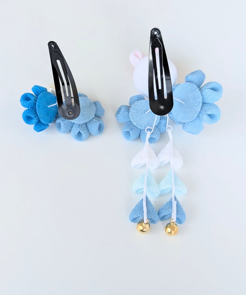 七五三 髪飾り 3歳向け｜つまみ細工 夢菜-ゆな-＜うさぎ×水色＞｜晴れ