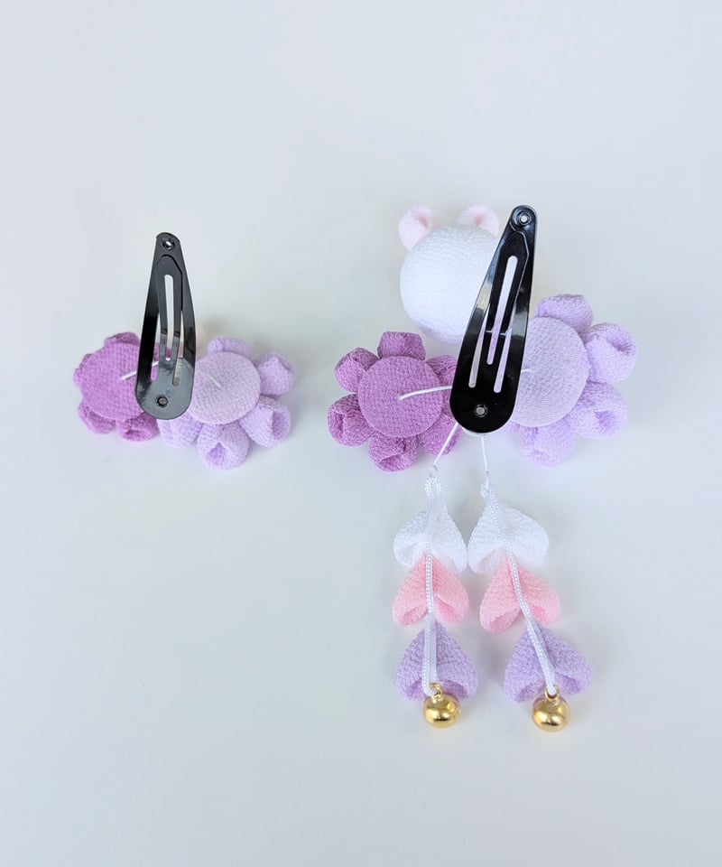 はなこ紫うさぎ 七五三・お祝い 髪飾り｜つまみ細工 夢菜 -ゆな-＜うさぎ×淡紫