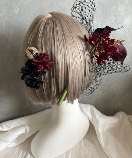 【即納　1週間程】生花風髪飾り Q チュール、水引セット