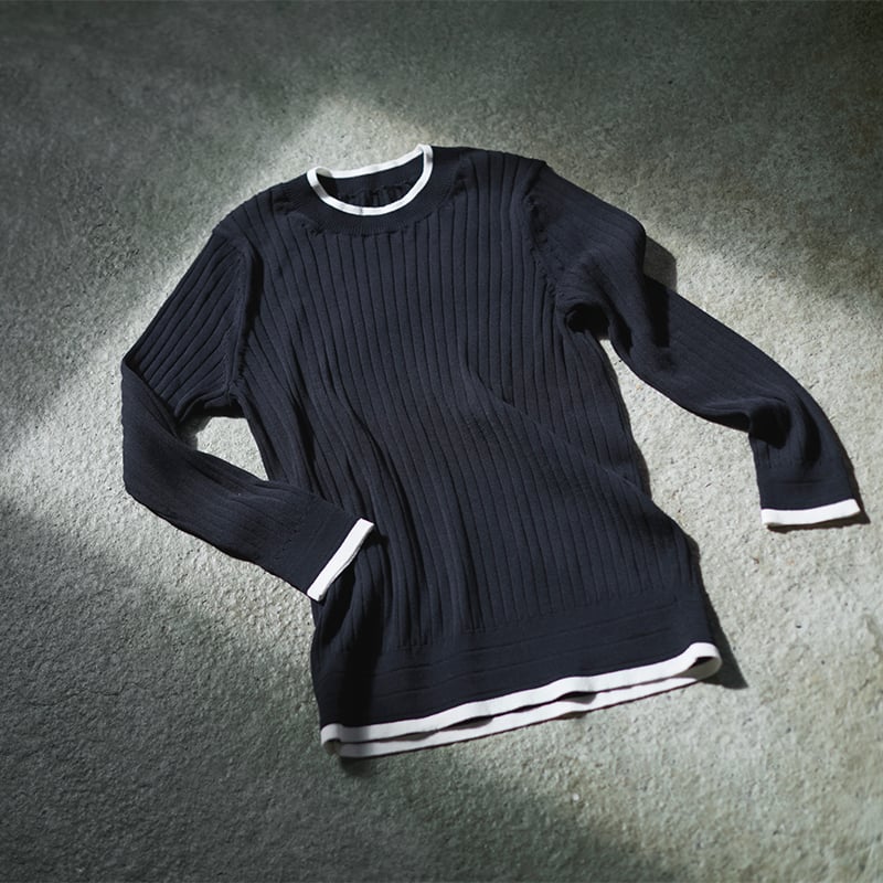 ミモレ別注】スローンバイカラー七分袖リブニット【数量限定】 | mi  