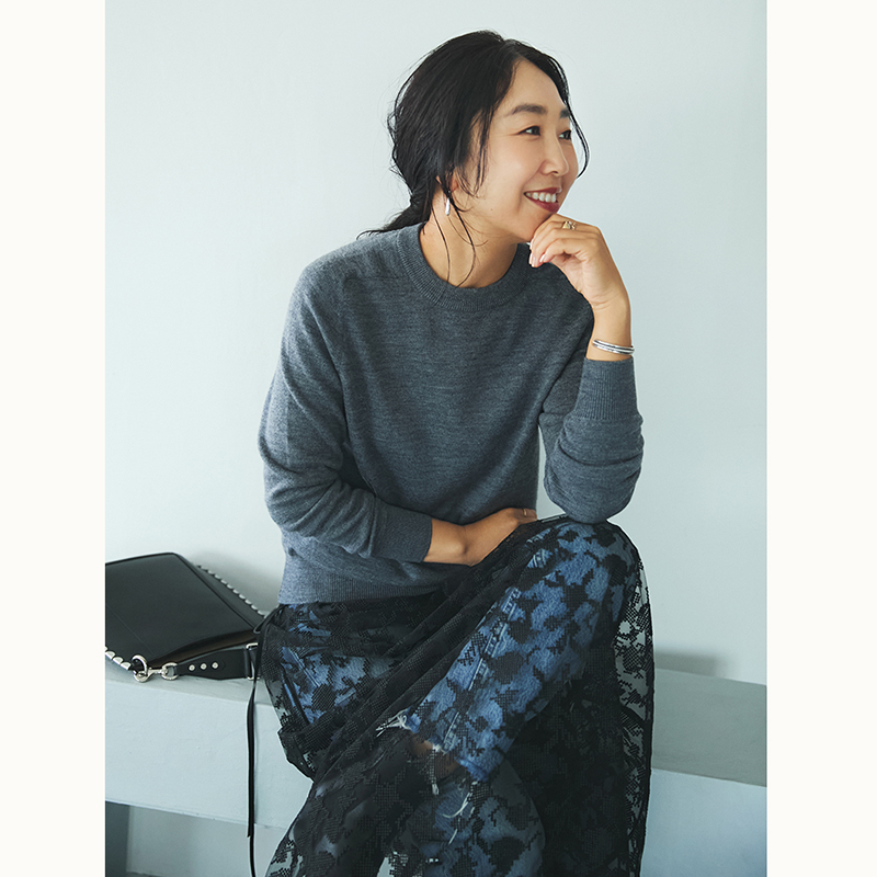 スローン×ミモレ別注】ダブルフェイスニット グレー【数量限定】 | mi