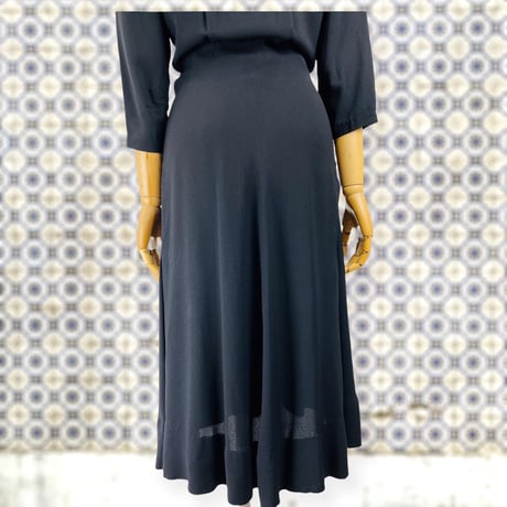 50’s Black Crepe Rhinestone Button Up Shirt Dress