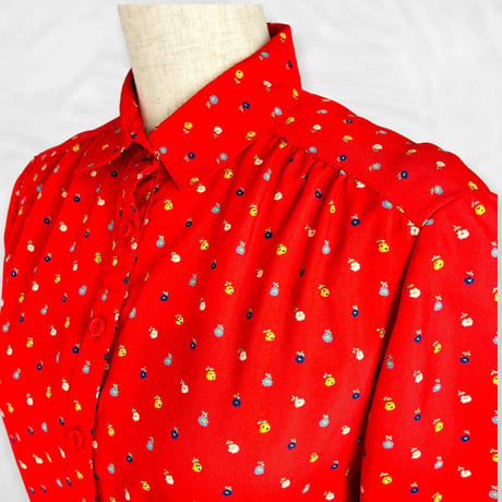70’s Red and Multicolor Polka Dot Shirt Dress