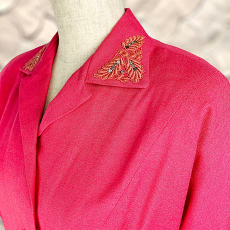 30's Coral Buttoned Linen Midi Dress
