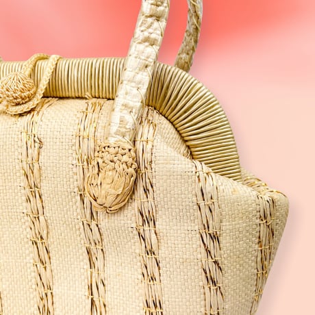 50's Straw Bag with Striped Gold Cello Weaving