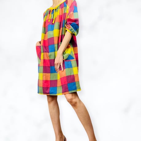 60’s Multicolor Plaid Smock Dress