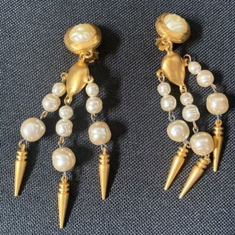 40's Art Deco Dangling Earrings 14K Gold Plate and Pearls