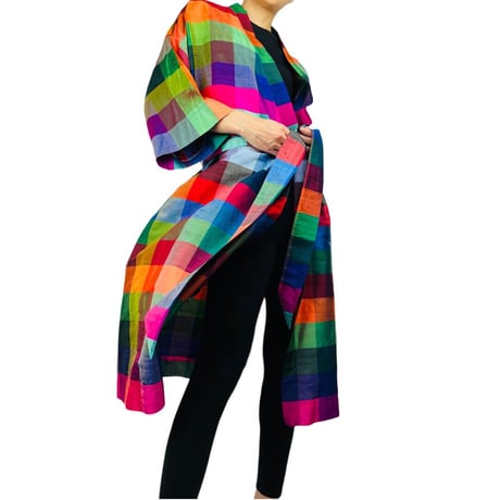 50's ALEXANDER SHIELDS Silk Plaid Duster Coat