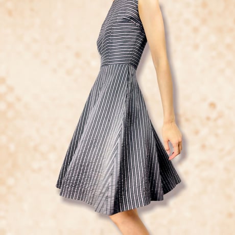 50’s Black Striped Taffeta Sleeveless Pocketed Dress