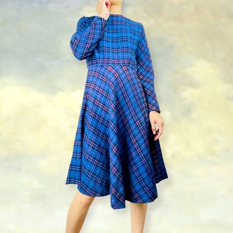 50’s Blue & Multicolor Plaid Midi Dress