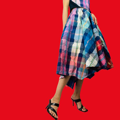 Patchwork Plaid Ensemble Tube Top & Asymmetric Skirt