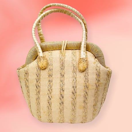 50's Straw Bag with Striped Gold Cello Weaving