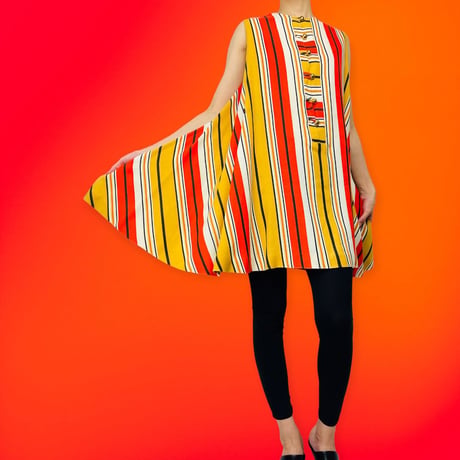 60's Striped Linen Swing Dress