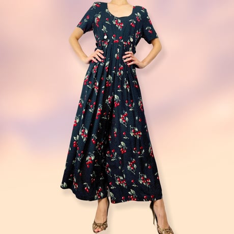 60’s Dark Cherry & Polka Dot Print Jumpsuit
