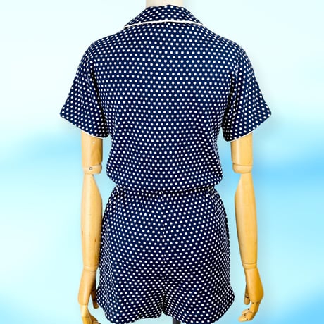 50’s Polka Dots Navy Blue Knit Romper