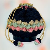 40’s Blue Gold and Pink Woven Rayon Bucket Bag