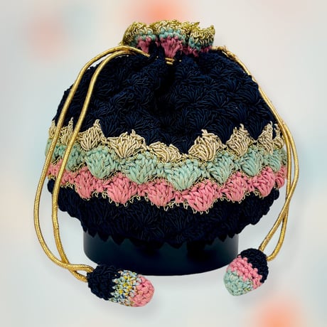 40’s Blue Gold and Pink Woven Rayon Bucket Bag