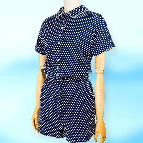 50’s Polka Dots Navy Blue Knit Romper