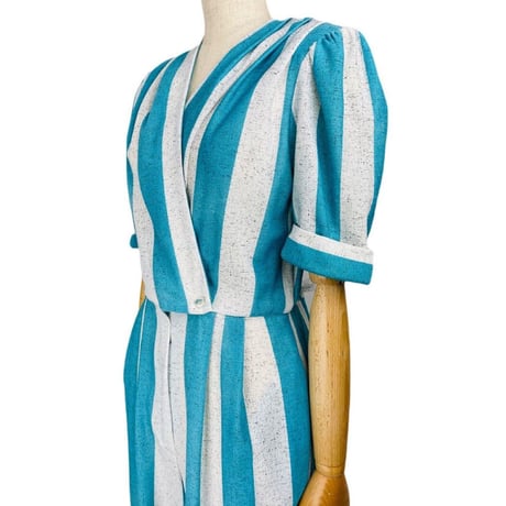 80’s Aqua Striped Jumpsuit