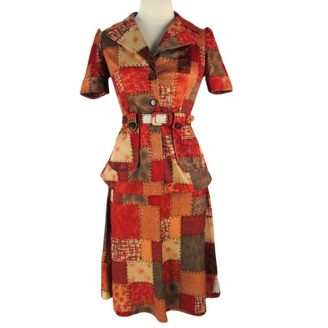 70’s Novelty Patchwork Print Dress Set