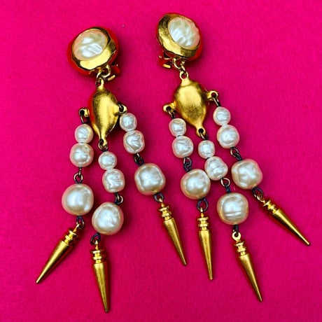 40's Art Deco Dangling Earrings 14K Gold Plate and Pearls