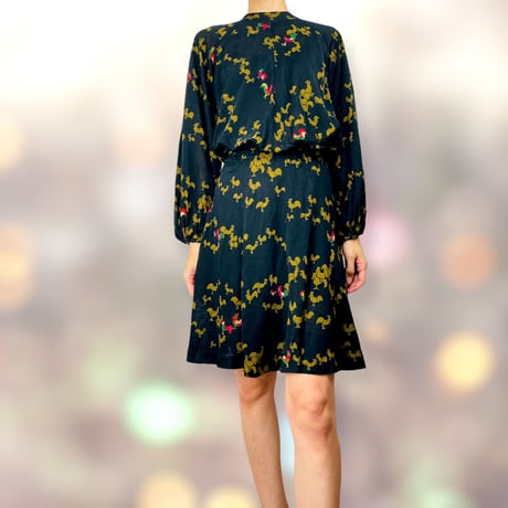 60’s Black Rooster Print Cropped Blouse and Skirt Set