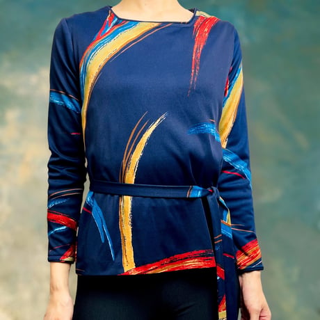 70’s Belted Navy Tunic Blouse