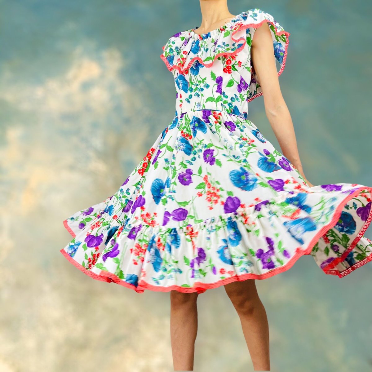 50's Floral Ruffle Off Shoulder Dress | 78 Reco