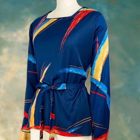 70’s Belted Navy Tunic Blouse